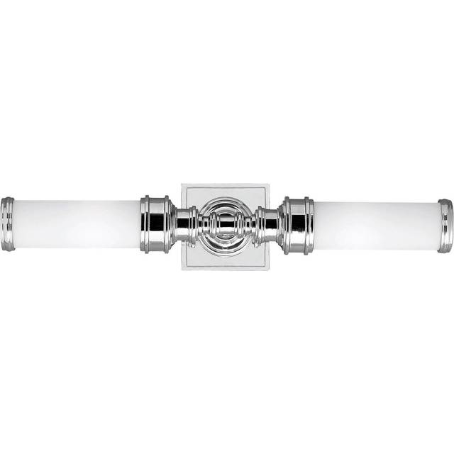 IP44 Twin Wall Light 2 Tube Opaque Glass Shades Polished Chrome LED G9 3.5W