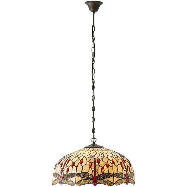Tiffany Glass Hanging Ceiling Pendant Light Bronze Chain Dragonfly Shade i00104