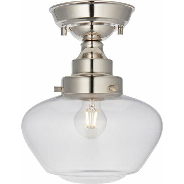 Polished Nickel Semi Flush Ceiling Light Fitting & Clear Glass Shade Low Profile