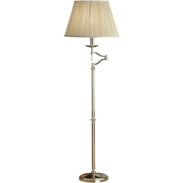 Luxury Moving Swing Arm Feature Floor Lamp Polished Nickel & Beige Organza Shade