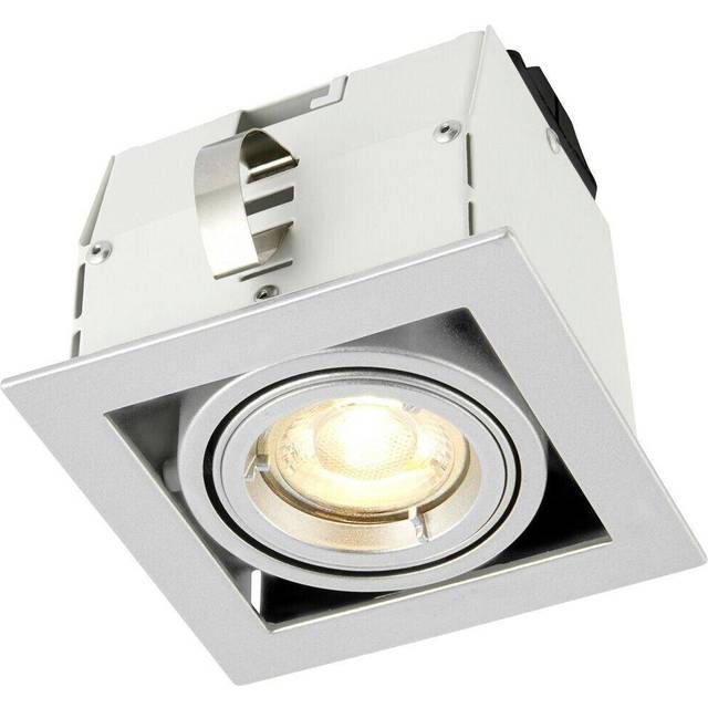 Single Square Adjustable Head Ceiling Spotlight Silver GU10 7W Box Downlight