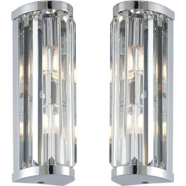 2 PACK IP44 Bathroom Wall Light Chrome & Crystal Round Glass Modern Jewel Lamp