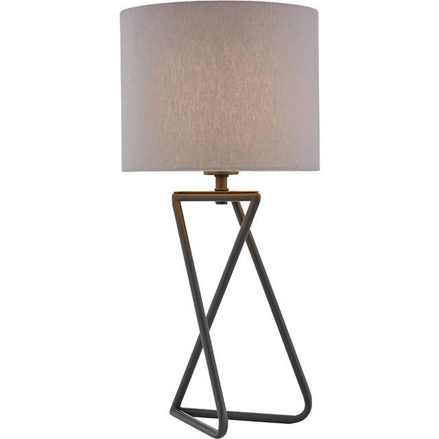 Litecraft Cris Table Lamp Industrial Styled Base With Grey Fabric Shade - Pewter