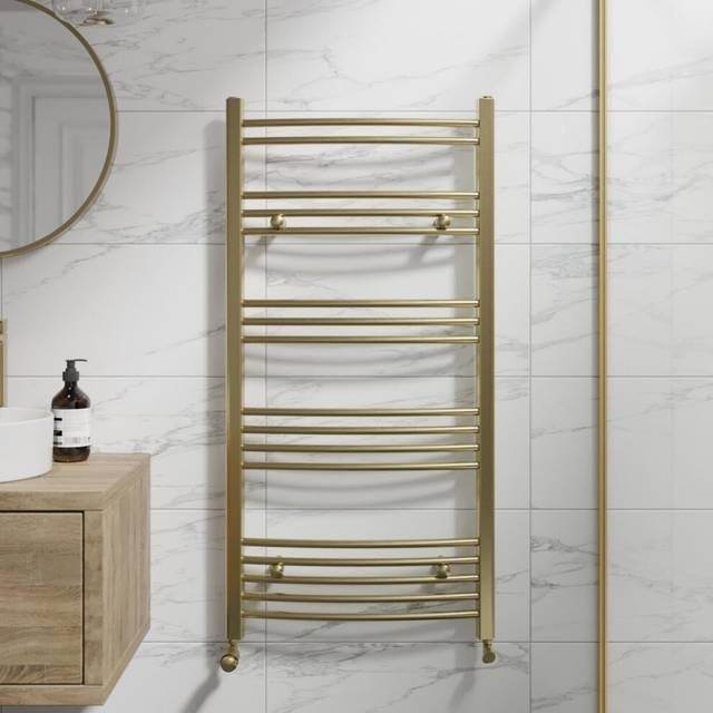 DuraTherm Curved Heated Towel Radiator Brushed Brass 1200 x 600mm
