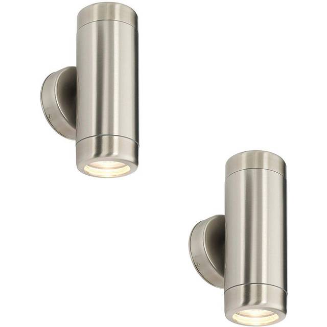 2 PACK Up & Down Twin Outdoor Wall Light - 2 x 7W GU10 LED - Stainless Steel