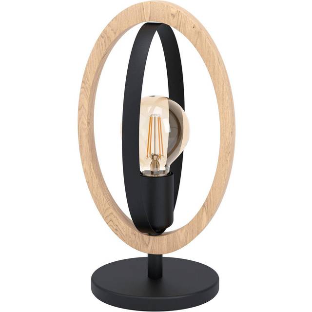 Table Lamp Desk Light Black Steel & Wood Ring Loop Shade 1 x 40W E27 Bulb