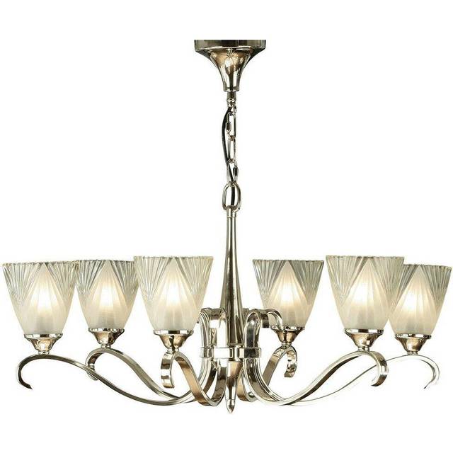 Luxury Hanging Ceiling Pendant Light Bright Nickel Deco Glass 6 Lamp Chandelier