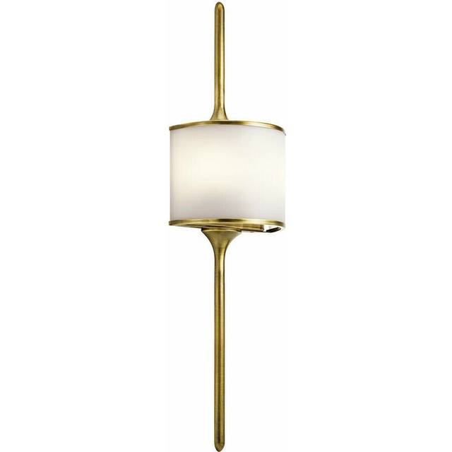 IP44 Twin Brass Wall Light Long Pole Central White Glass Shade LED G9 3.5W