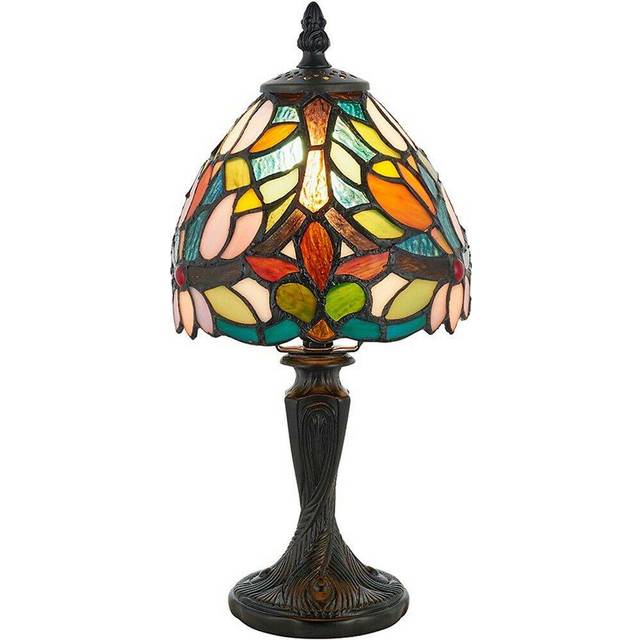 Tiffany Glass Table Lamp Light Vintage Dark Bronze & Multi Colour Shade i00230 - Clear - One Size