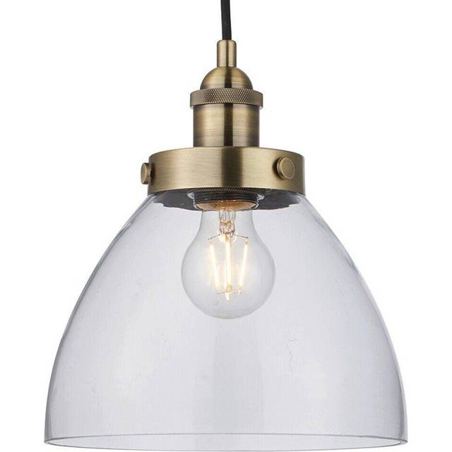 Hanging Ceiling Pendant Light ANTIQUE BRASS & GLASS Shade Industrial Lamp Bulb