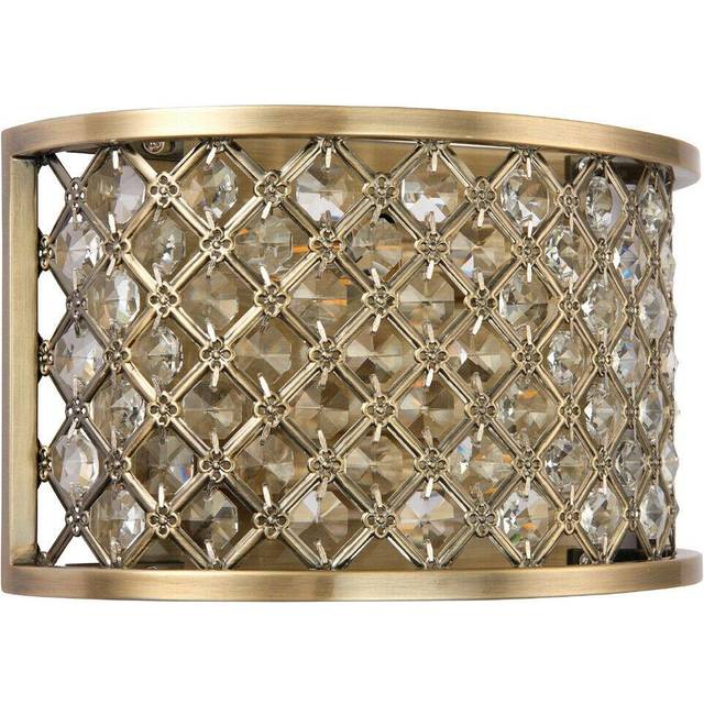 Crystal Cage Wall Light Brass & Glass Shade Modern Twin Bulb Lounge Lamp Fitting