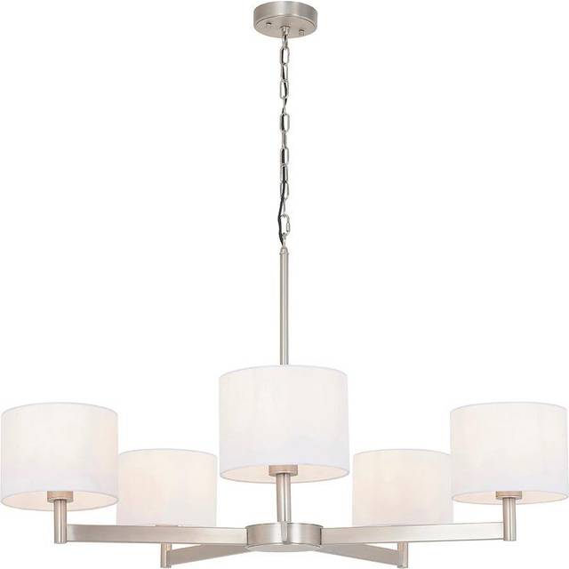 Matt Nickel Multi Arm Ceiling Pendant Light & White Shades 5 Bulb Hanging