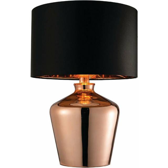 Modern Mirror Table Lamp Gloss Copper Glass & Black Shade Feature Bedside Light