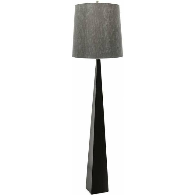 Floor Lamp Tapered Column Dark Grey Faux Silk Shade Black LED E27 100W Bulb