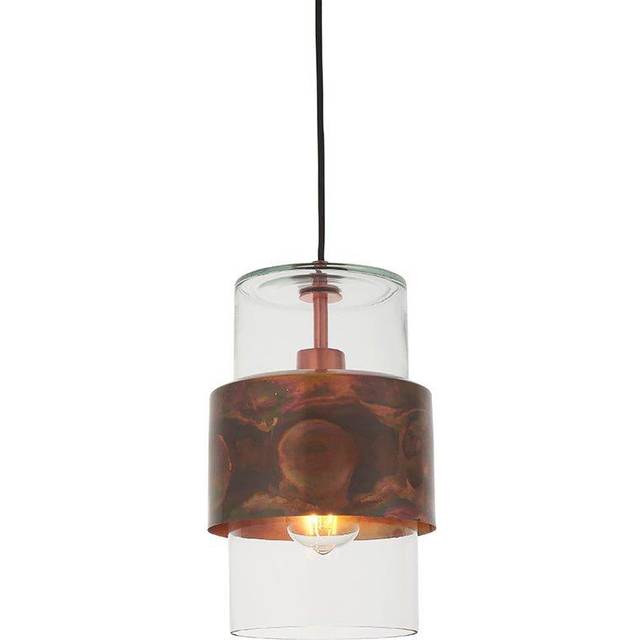 Copper Hanging Ceiling Pendant Light - Clear Glass Shade - Single Bulb Fitting