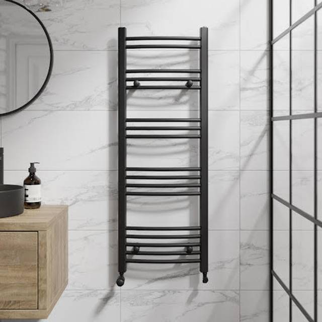DuraTherm Curved Heated Towel Rail Matt Black - 1200 x 450mm