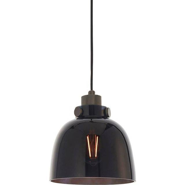 Industrial Ceiling Pendant Light Fitting - Matt Black & Black Tinted Glass