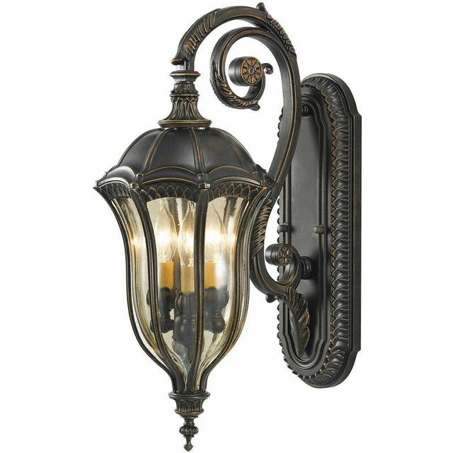 Outdoor IP44 3 Bulb Wall Light Sconce Walnut LED E14 60W Bulb Outside External