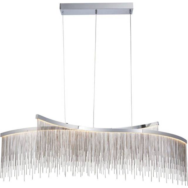 Twin Ceiling Pendant Light Fitting - Chrome Plate & Silver Waterfall Chains