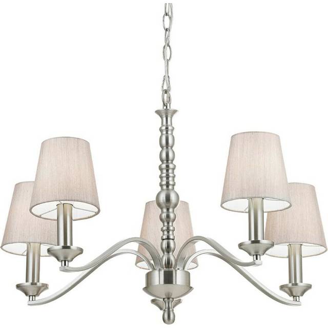 Hanging Ceiling Pendant Light SATIN NICKEL 5x Shade Lamp Bulb Holder Fitting