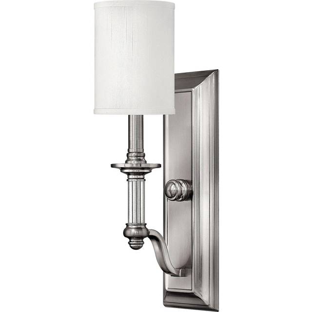 Wall light clear glass column white fabric shade brushed nickel led e14 60w