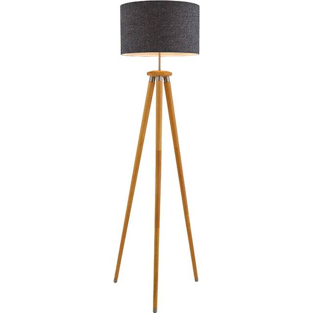 Litecraft willow floor lamp wooden tripod base with grey drum shade - natural