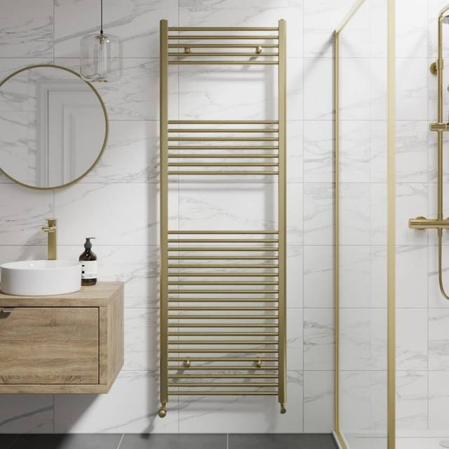 DuraTherm Heated Towel Rail Brushed Brass 1800 x 600mm Flat