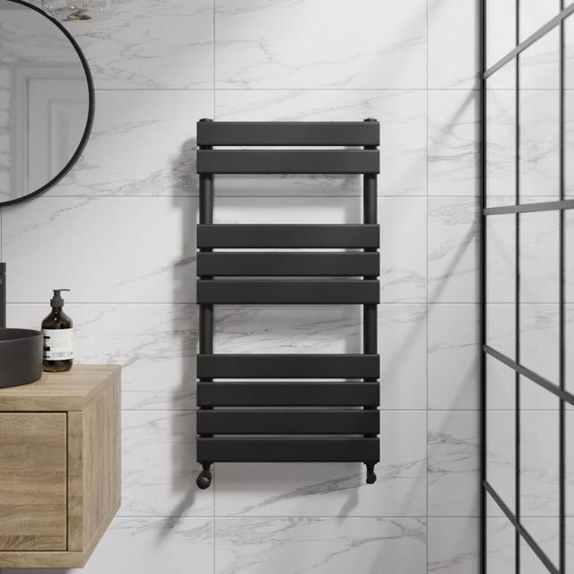 Duratherm flat panel heated towel rail matt black - 950 x 500mm