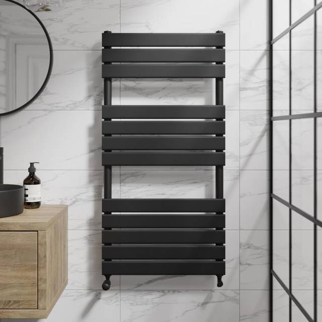 Duratherm flat panel heated towel rail matt black - 1200 x 600mm