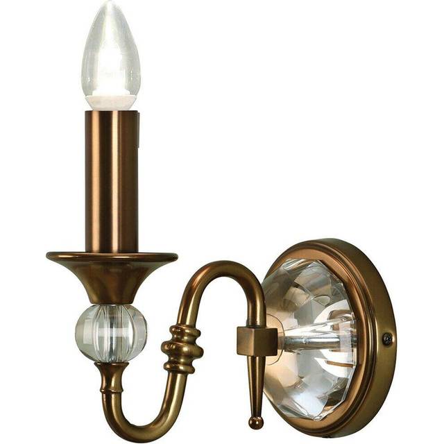 Diana Luxury Single Curved Traditional Wall Light Antique Brass Crystal Candle