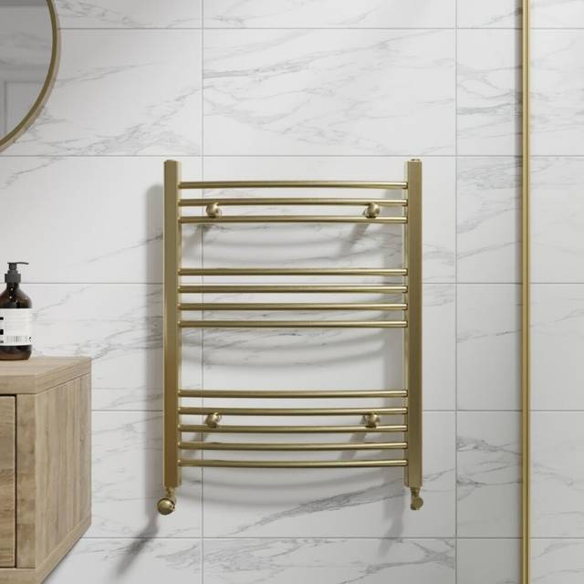DuraTherm Curved Heated Towel Radiator Brushed Brass 750 x 600mm