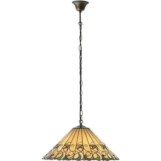 Tiffany Glass Hanging Ceiling Pendant Light Bronze & Amber Floral Shade i00127