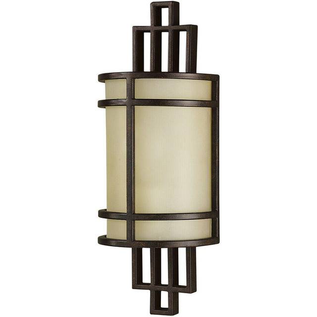 Wall Light Horizontal Metal Band Amber Ribbed Glass Shade Bronze LED E27 60W