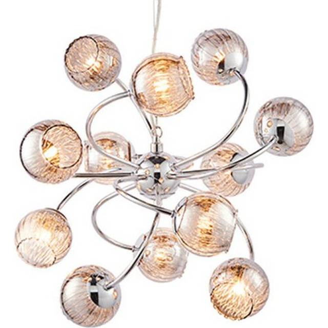 Hanging Ceiling Pendant Light CHROME & GLASS 12 Light Lamp Bulb Holder Fitting