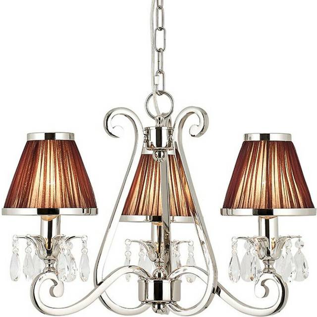 Esher Ceiling Pendant Chandelier Nickel Crystal & Brown Shades 3 Lamp Light