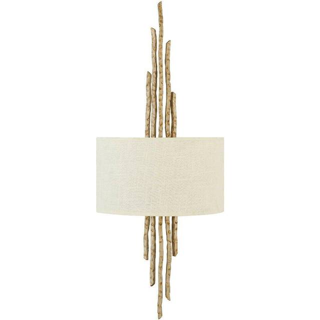 Twin Wall Light Hand Hammered Twig Effect White Shade Champagne Gold LED E14 60W