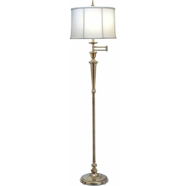 Floor lamp swing arm directional off white shade burnished brass led e27 60w