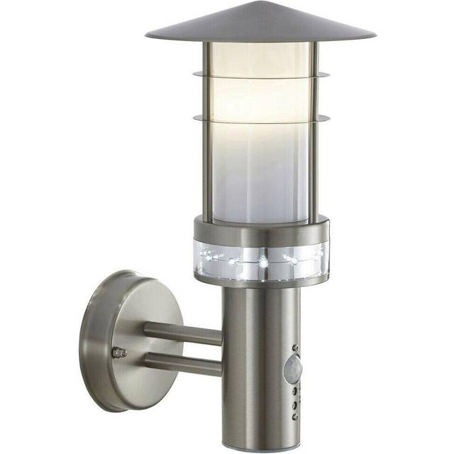 IP44 Outdoor LED Light Brushed Steel PIR Wall Lantern Security Outdoor Overhang