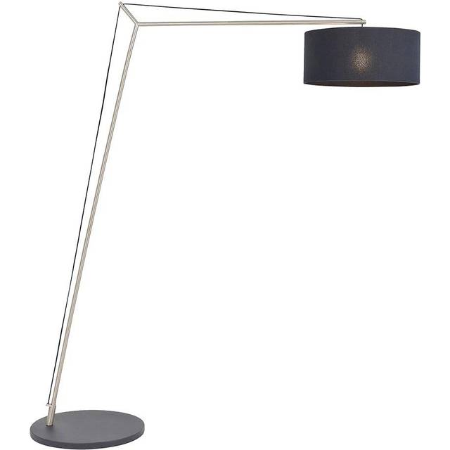 Matt Nickel Large Standing Floor Lamp Light - Black Cotton Shade & Painted Base