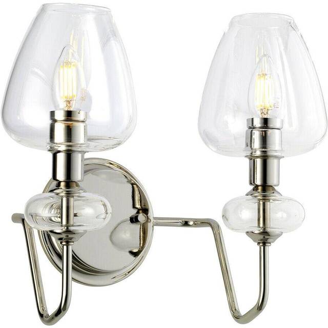 Twin Wall Light Highly Polished Nickel Finish Clear Glass Shades LED E14 40W - Metallics - One Size