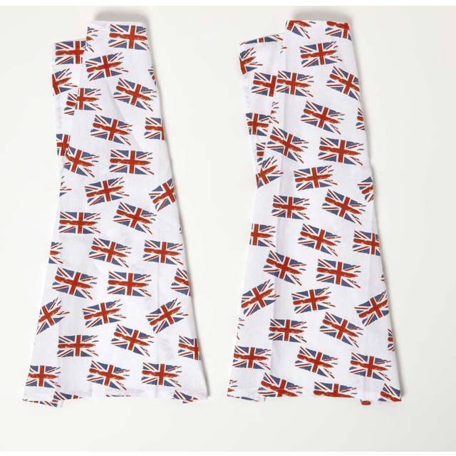 Homescapes Set of 2 100% Cotton Blue Union Jack Tea Towels - White