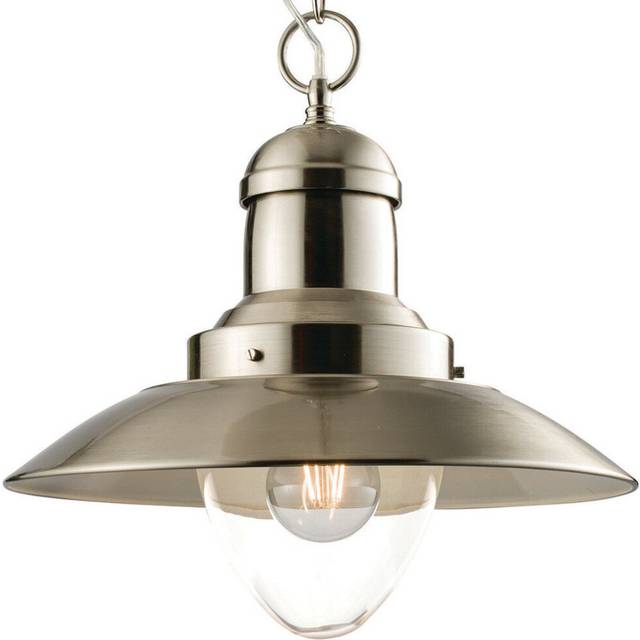 Hanging Ceiling Pendant Light Satin Nickel & Glass Industrial Lamp Bulb Holder