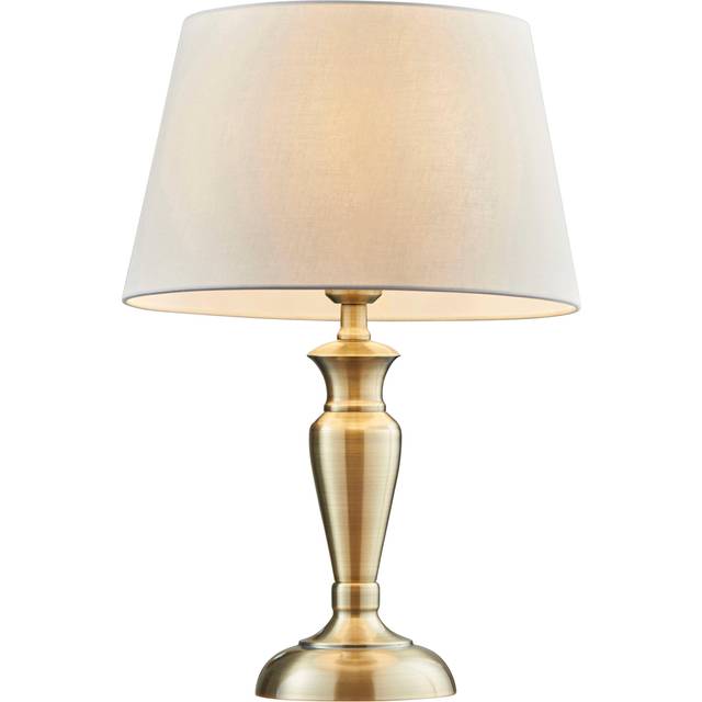 Table Lamp Antique Brass & Pale Grey Cotton 60W E27 Base & Shade e10518