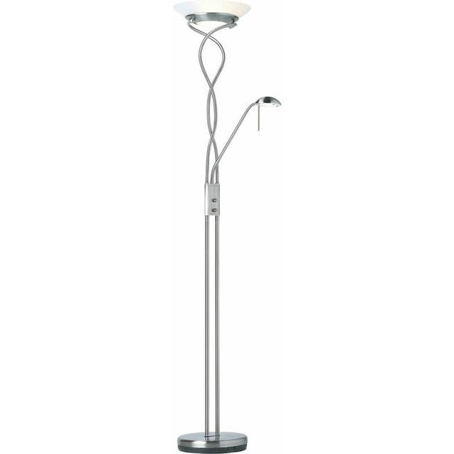 Mother & Child Floor Lamp Satin Chrome Tall Twin Light Dimmer Flexible Reading