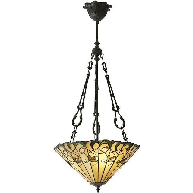 Tiffany Glass Hanging Ceiling Pendant Light Bronze Round Amber Lamp Shade i00128