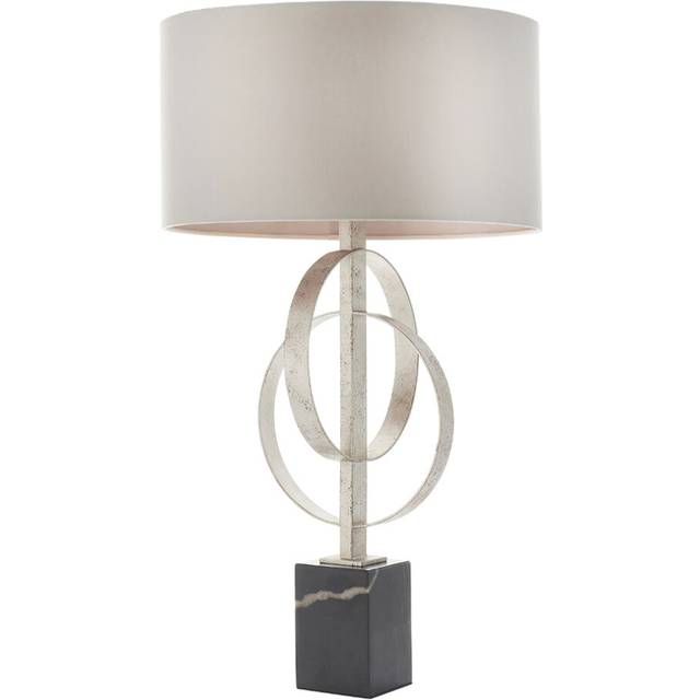 Antique Silver Table Lamp & Mink Satin Shade - Black Marble Base Desk Light
