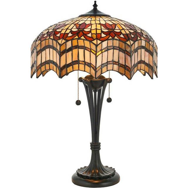 Tiffany Glass Table Lamp Light Dark Bronze & Multi Colour Scalloped Shade i00232