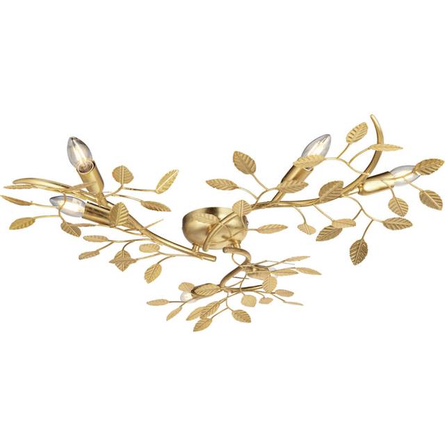 Gold Leaf Flush Ceiling Light - 6 Bulb Decorative Fitting - Low Profile Lighting