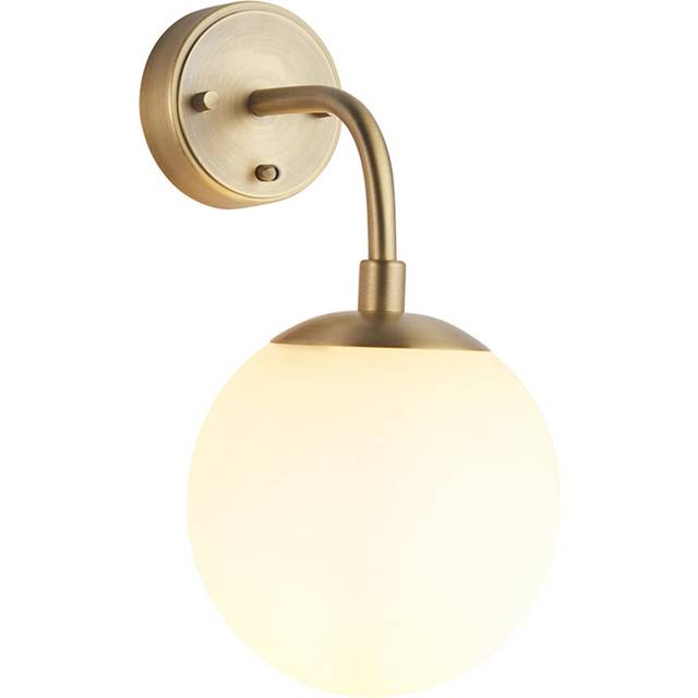 Antique Brass Wall Light & Opal Glass Shades - Single Bulb Downwards Sconce