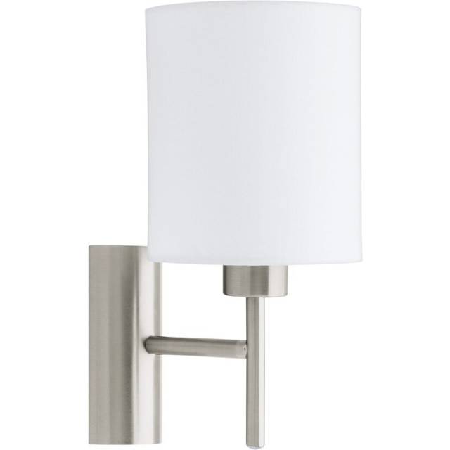Wall Light Colour Satin Nickel Shade White Fabric Rocker Switch Bulb E27 1x60W